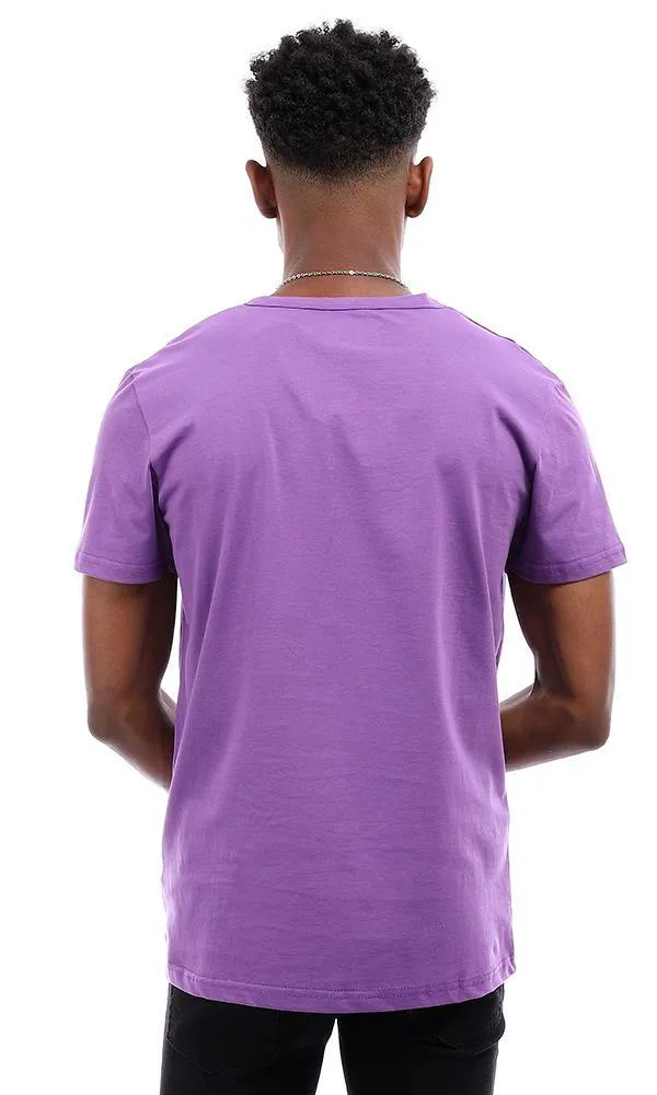94603 Buttoned V-Neck Cotton T-Shirt - Violet