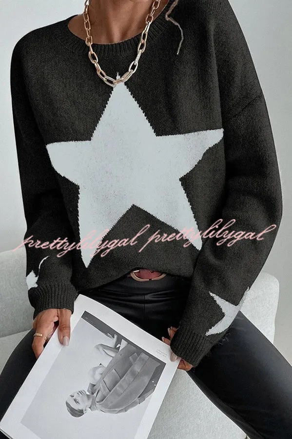 Essnce Star Pattern Crew Neck Long Sleeve Sweater