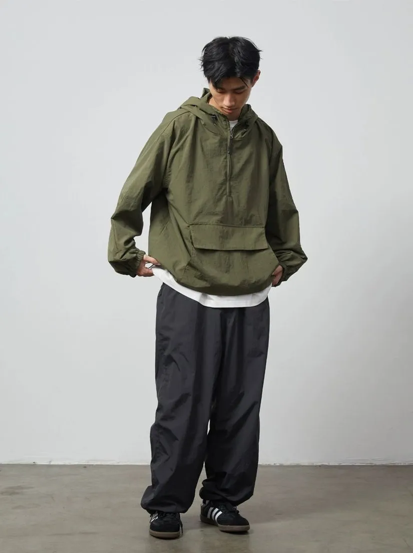 Half Zip Hooded Windbreaker Jacket with Front Pocket