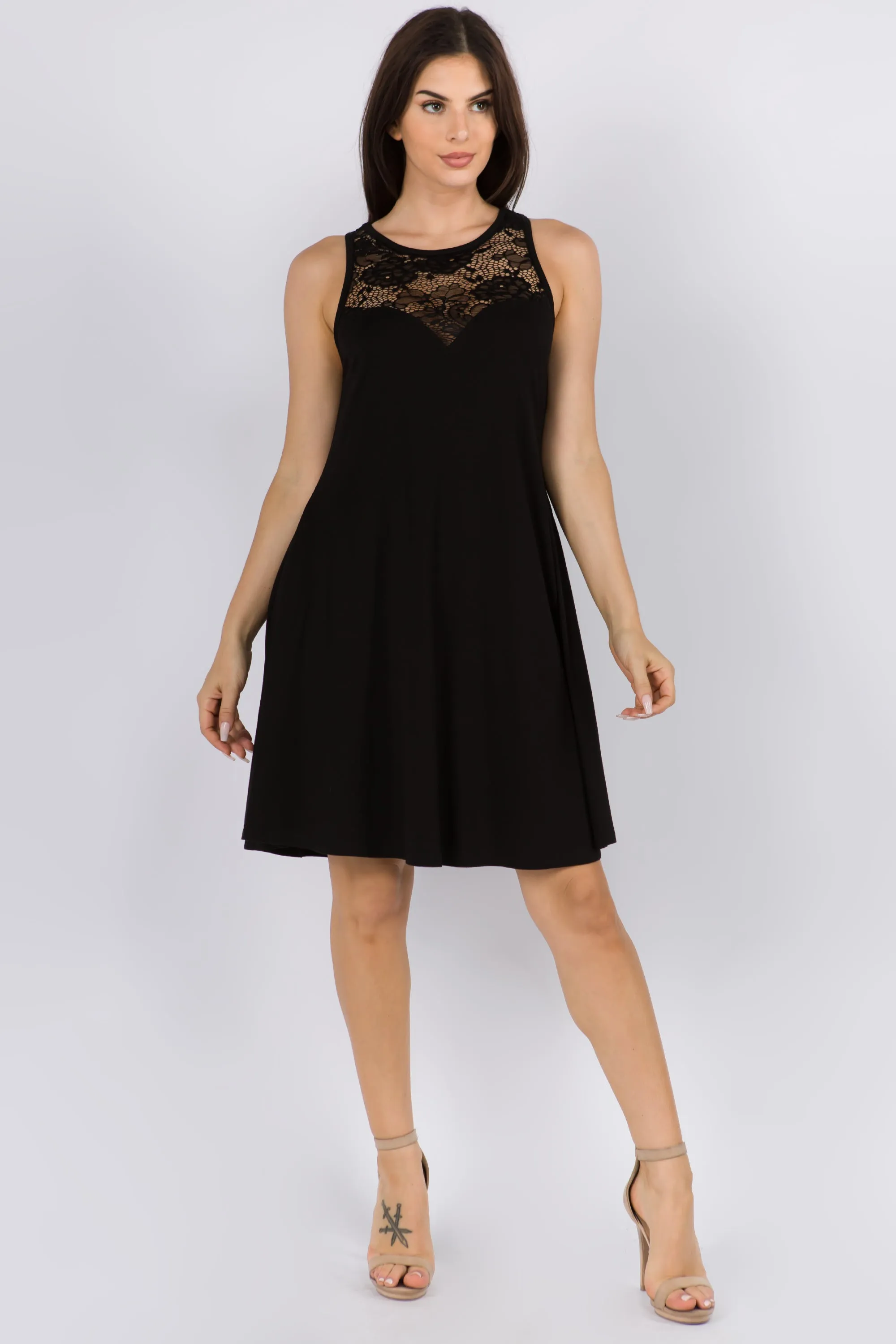 Sweetheart Lace Trim Sleeveless Dress